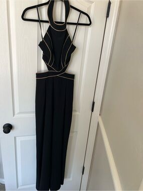 Arden B Black Maxi Dress with Cream Piping jumpsuit